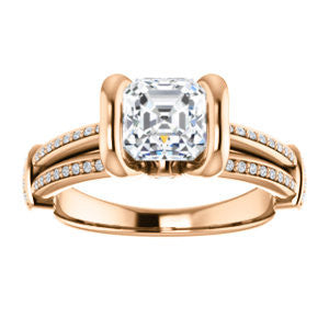 Cubic Zirconia Engagement Ring- The Kinsley (Customizable Asscher Cut with Split Pavé Band & Peekaboo Accents)