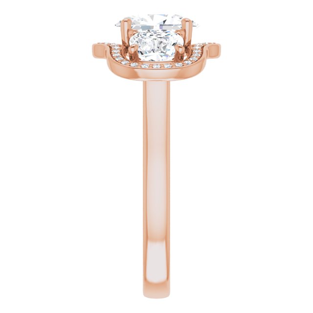 Cubic Zirconia Engagement Ring- The Aimi Namiko (Customizable 3-stone Design with Oval Cut Center, Cushion Side Stones, Triple Halo and Bridge Under-halo)