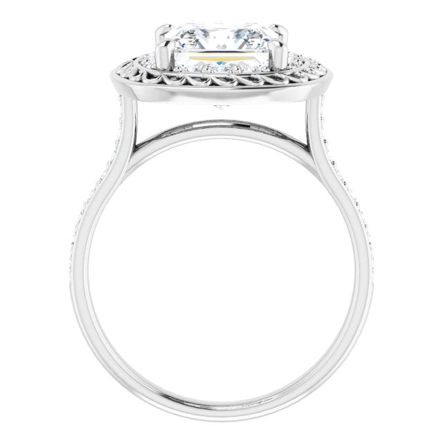Cubic Zirconia Engagement Ring- The Ariané Contessa (Customizable Cathedral-style Princess/Square Cut featuring Cluster Accented Filigree Setting & Shared Prong Band)