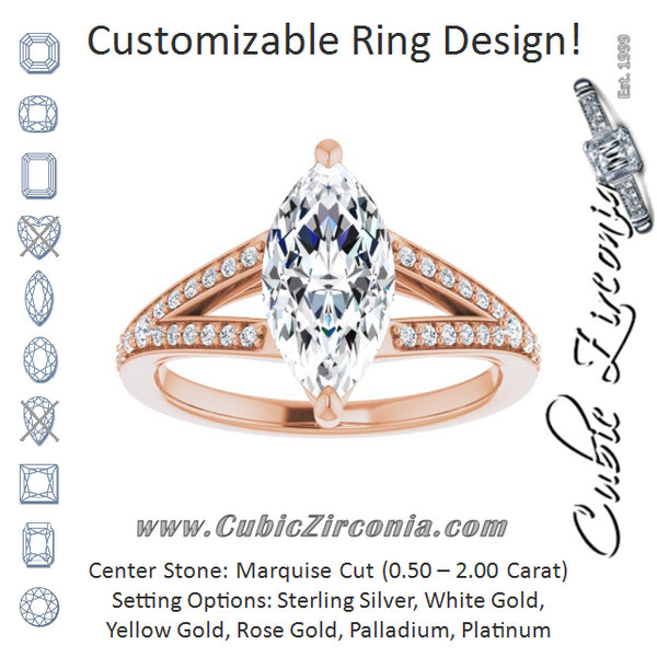 Cubic Zirconia Engagement Ring- The Gaurika (Customizable Marquise Cut Center with Thin Split-Shared Prong Band)
