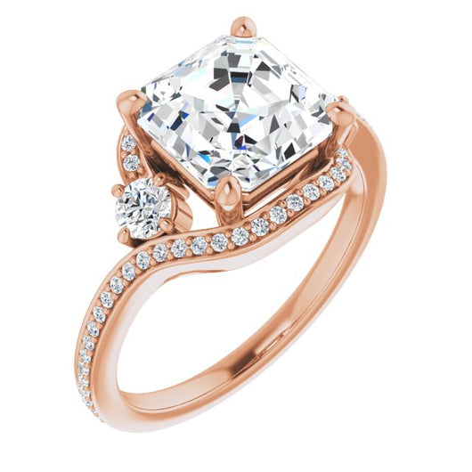10K Rose Gold Customizable Asscher Cut Bypass Design with Semi-Halo and Accented Band