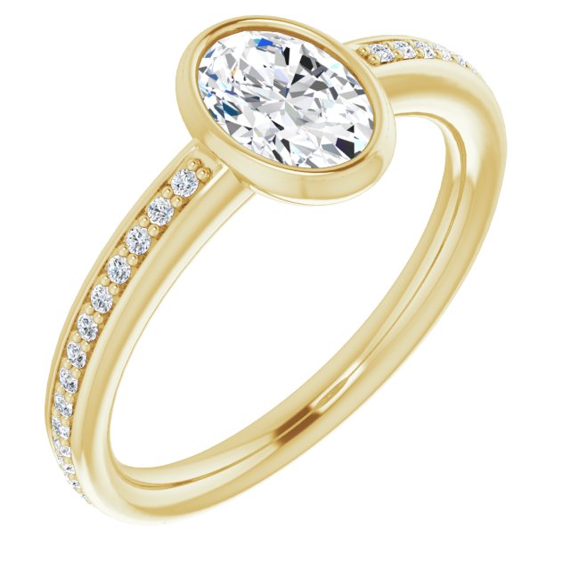 10K Yellow Gold Customizable Bezel-Set Oval Cut Center with Thin Shared Prong Band