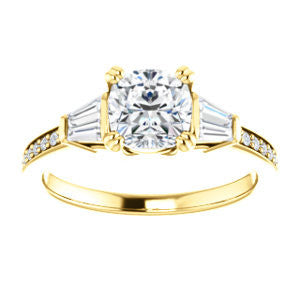 CZ Wedding Set, featuring The Hazel Rae engagement ring (Customizable Cushion Cut Design with Quad Baguette Accents and Pavé Band)