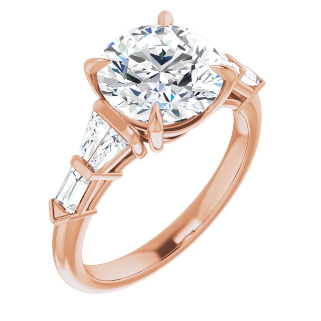 14K Rose Gold Customizable 7-stone Design with Round Cut Center and Baguette Accents