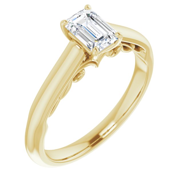 10K Yellow Gold Customizable Emerald/Radiant Cut Cathedral Solitaire with Two-Tone Option Decorative Trellis 'Down Under'
