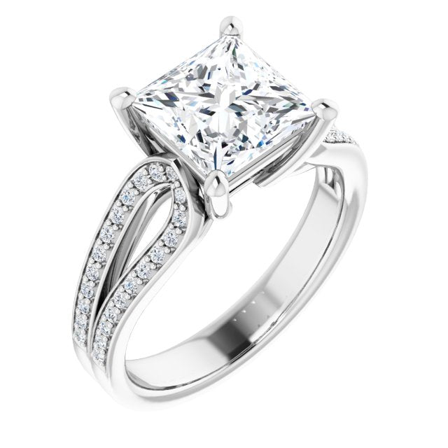 Cubic Zirconia Engagement Ring- The Annemarie (Customizable Princess/Square Cut Design featuring Shared Prong Split-band)