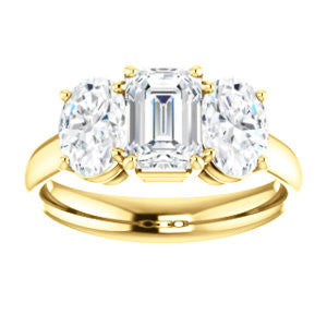 Cubic Zirconia Engagement Ring- The Rita (Customizable Emerald Cut Three-stone Style with Dual Oval Cut Accents)