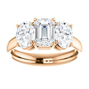 Cubic Zirconia Engagement Ring- The Rita (Customizable Radiant Cut Three-stone Style with Dual Oval Cut Accents)