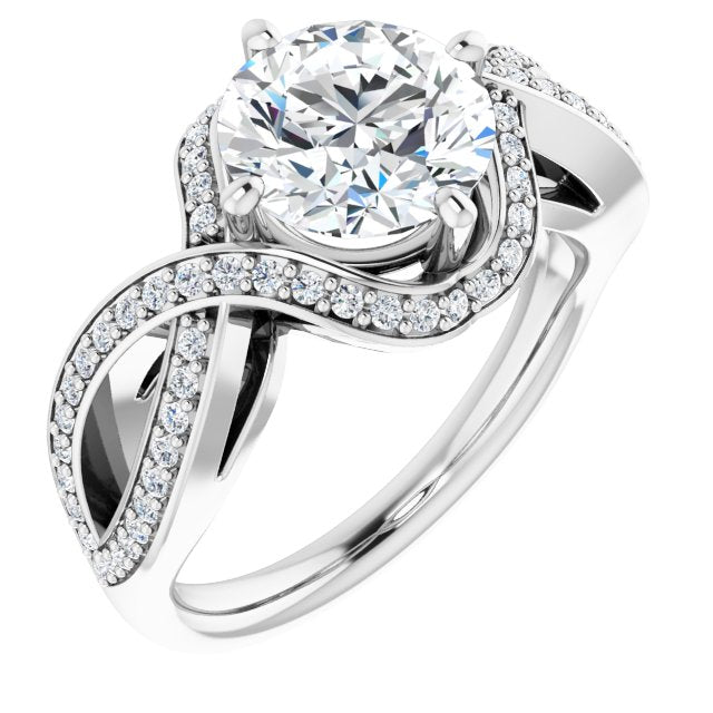 Cubic Zirconia Engagement Ring- The Gwenyth (Customizable Round Cut Design with Twisting, Infinity-Shared Prong Split Band and Bypass Semi-Halo)