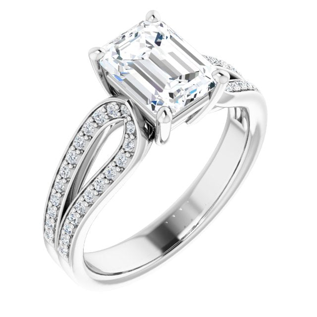 Cubic Zirconia Engagement Ring- The Annemarie (Customizable Emerald Cut Design featuring Shared Prong Split-band)