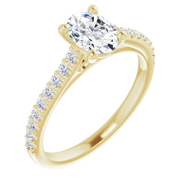 10K Yellow Gold Customizable Cathedral-raised Oval Cut Design with Accented Band and Infinity Symbol Trellis Decoration