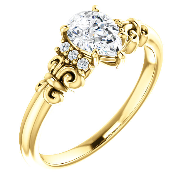 10K Yellow Gold Customizable 7-stone Pear Cut Design with Vertical Round-Channel Accents