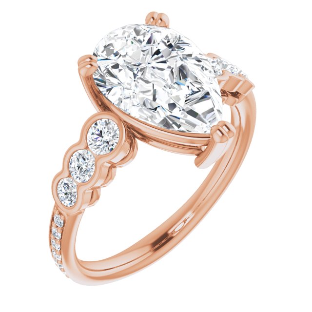 10K Rose Gold Customizable Pear Cut 7-stone Style Enhanced with Bezel Accents and Shared Prong Band