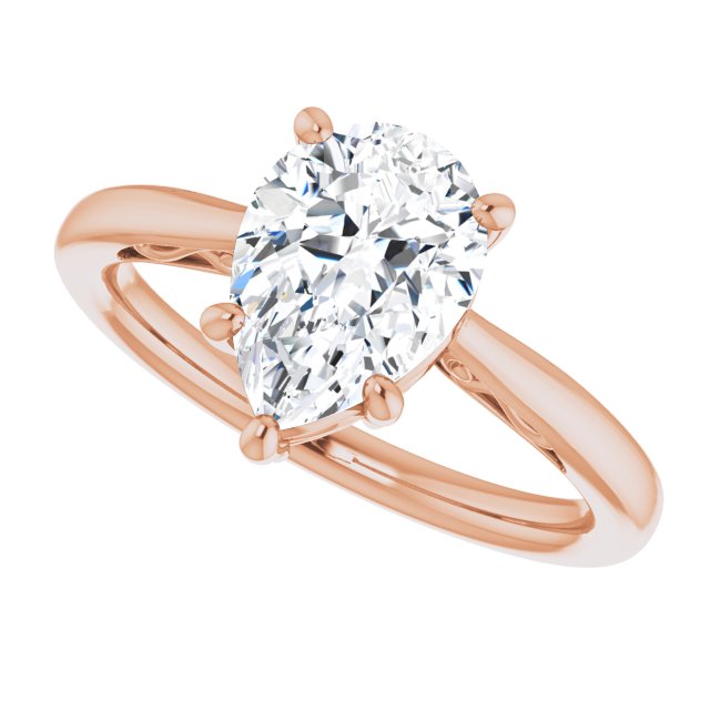 Cubic Zirconia Engagement Ring- The Abbey Ro (Customizable Pear Cut Solitaire with 'Incomplete' Decorations)
