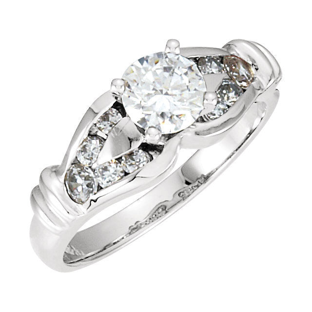 Cubic Zirconia Engagement Ring- The Sonja (Customizable Vintage 11-stone Channel Design with Ribbed Metal Band)