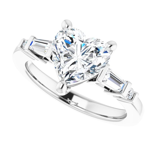 Cubic Zirconia Engagement Ring- The Belem (Customizable 5-stone Baguette+Round-Accented Heart Cut Design))