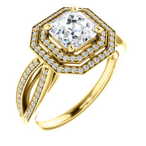Cubic Zirconia Engagement Ring- The Shannan (Customizable Cathedral-set Asscher Cut 2x Halo with Split-Pavé Band)
