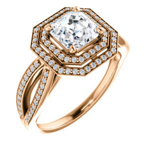 Cubic Zirconia Engagement Ring- The Shannan (Customizable Cathedral-set Asscher Cut 2x Halo with Split-Pavé Band)