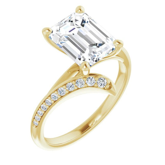 10K Yellow Gold Customizable Emerald/Radiant Cut Style with Artisan Bypass and Shared Prong Band