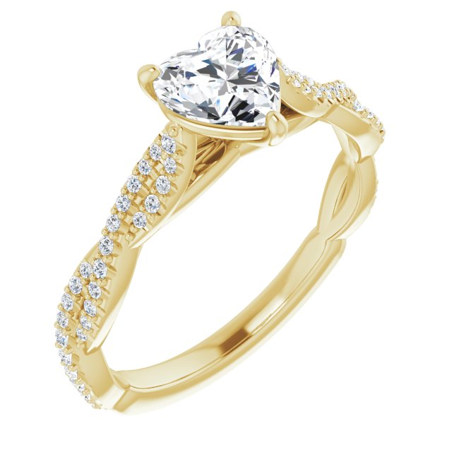 10K Yellow Gold Customizable Heart Cut Style with Thin and Twisted Micropavé Band