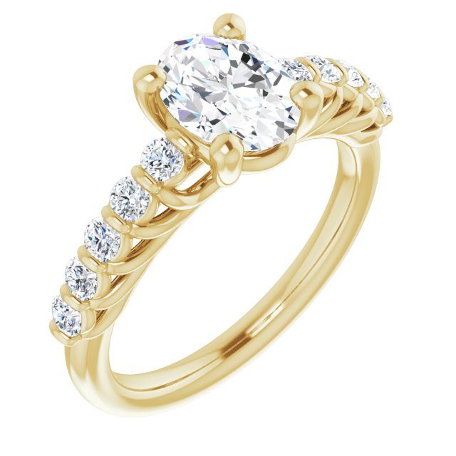 Cubic Zirconia Engagement Ring- The Alaia (Customizable Oval Cut Style with Round Bar-set Accents)