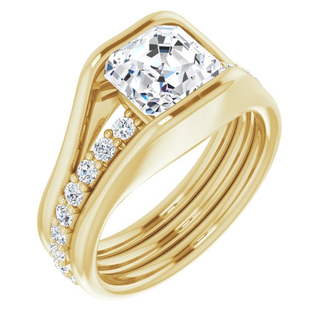 Cubic Zirconia Engagement Ring- The Hillary (Customizable Bezel-set Asscher Cut Style with Thick Pavé Band)