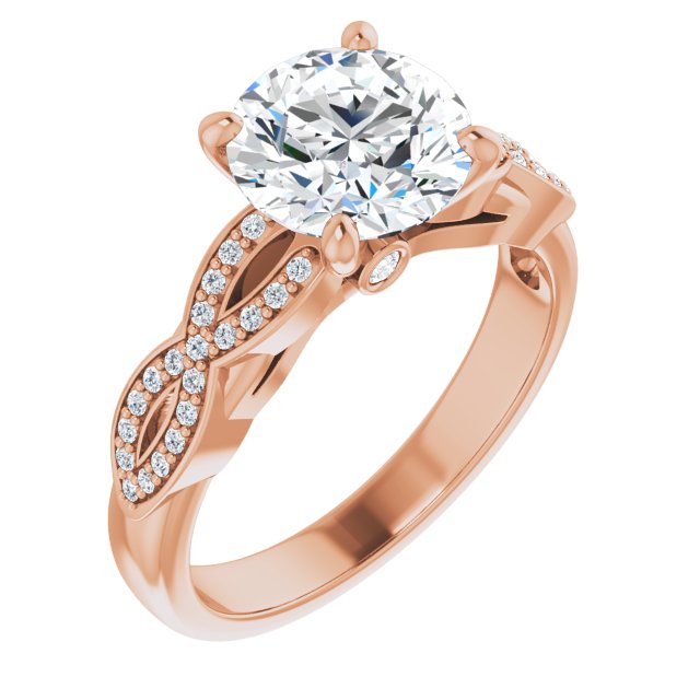 14K Rose Gold Customizable Round Cut Design featuring Infinity Pavé Band and Round-Bezel Peekaboos