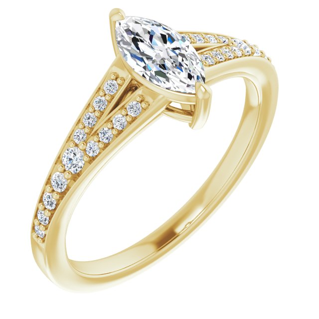 10K Yellow Gold Customizable Marquise Cut Center with Thin Split-Shared Prong Band