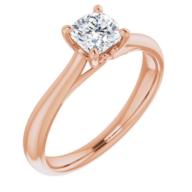 10K Rose Gold Customizable Cushion Cut Solitaire with Decorative Prongs & Tapered Band