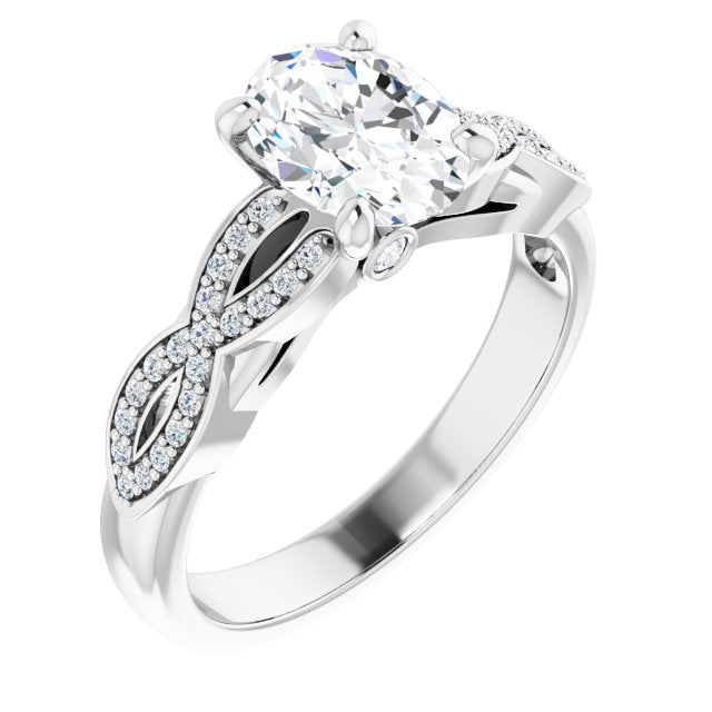 Cubic Zirconia Engagement Ring- The Lakiesha (Customizable Oval Cut Design featuring Infinity Pavé Band and Round-Bezel Peekaboos)