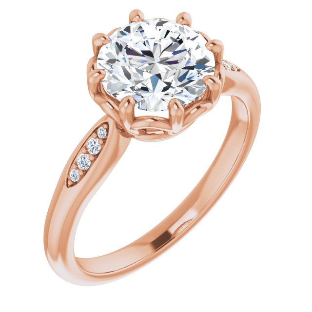 18K Rose Gold Customizable 9-stone Round Cut Design with 8-prong Decorative Basket & Round Cut Side Stones
