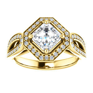 Cubic Zirconia Engagement Ring- The Jordyn Elitza (Customizable Halo-Style Asscher Cut with Twisting Pavé Split-Shank)