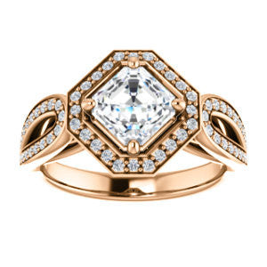 Cubic Zirconia Engagement Ring- The Jordyn Elitza (Customizable Halo-Style Asscher Cut with Twisting Pavé Split-Shank)