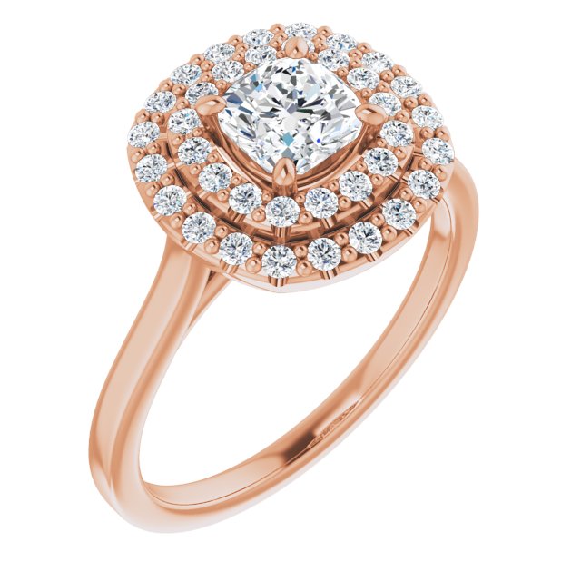 10K Rose Gold Customizable Cathedral-set Cushion Cut Design with Double Halo