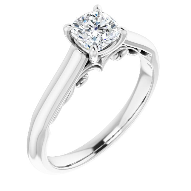 10K White Gold Customizable Cushion Cut Cathedral Solitaire with Two-Tone Option Decorative Trellis 'Down Under'