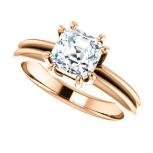Cubic Zirconia Engagement Ring- The Reese (Customizable Asscher Cut Solitaire with Grooved Band)