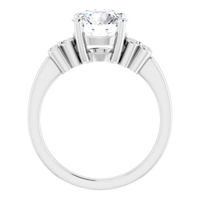 Cubic Zirconia Engagement Ring- The Heidi Grethe (Customizable 9-stone Design with Round Cut Center and Complementary Quad Bezel-Accent Sets)