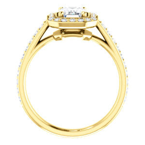 Cubic Zirconia Engagement Ring- The Margie Mae (Customizable Emerald Cut Halo-Style with Pavé Band)