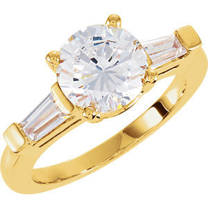 Cubic Zirconia Engagement Ring- The Liv (Round Cut 3-stone with Tapered Baguettes)