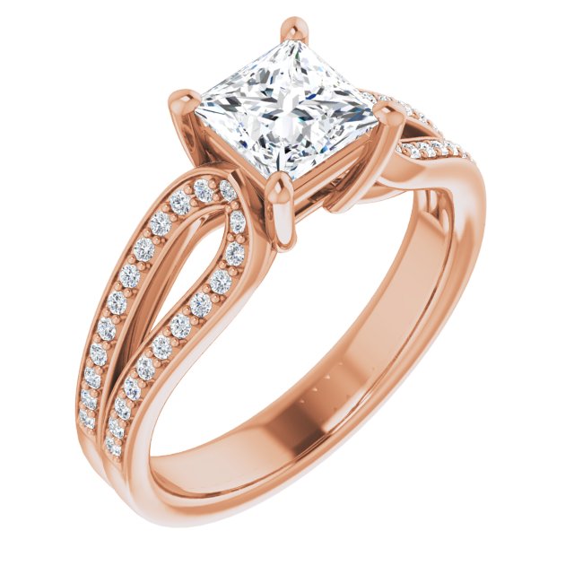 10K Rose Gold Customizable Princess/Square Cut Design featuring Shared Prong Split-band