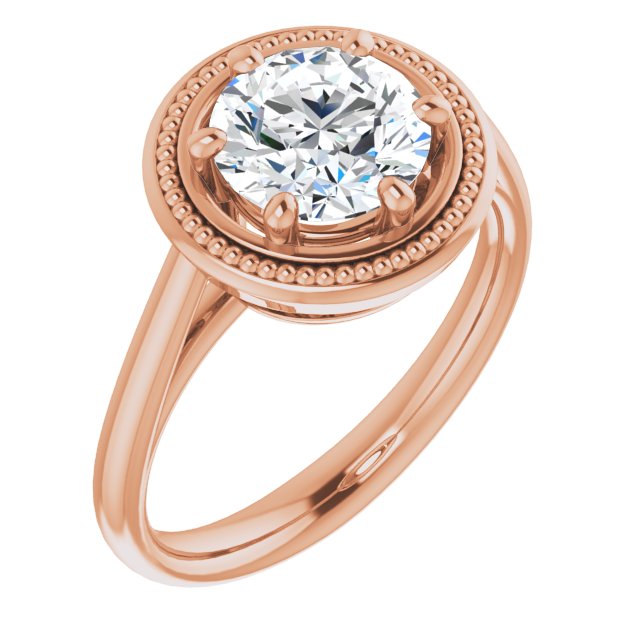 10K Rose Gold Customizable Round Cut Solitaire with Metallic Drops Halo Lookalike