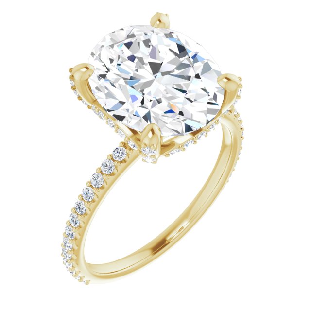 10K Yellow Gold Customizable Oval Cut Design with Round-Accented Band, Micropav? Under-Halo and Decorative Prong Accents)