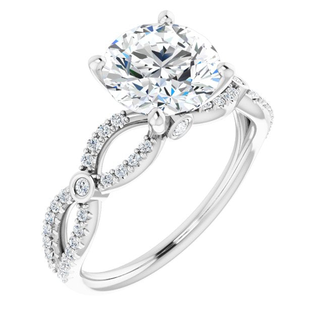 Cubic Zirconia Engagement Ring- The Aashi (Customizable Round Cut Design with Infinity-inspired Split Pavé Band and Bezel Peekaboo Accents)
