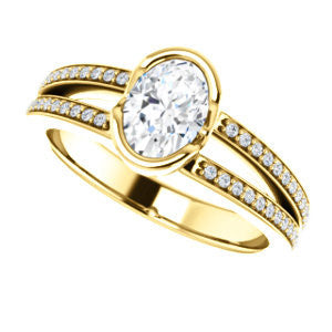Cubic Zirconia Engagement Ring- The Monami (Customizable Bezel Oval Cut with Split-pavé Band Accents & Euro Shank)