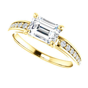 Cubic Zirconia Engagement Ring- The Sashalle (Customizable Cathedral-Raised Emerald Cut Design with Tapered Pavé Band)