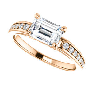 CZ Wedding Set, featuring The Sashalle engagement ring (Customizable Cathedral-Raised Emerald Cut Design with Tapered Pavé Band)