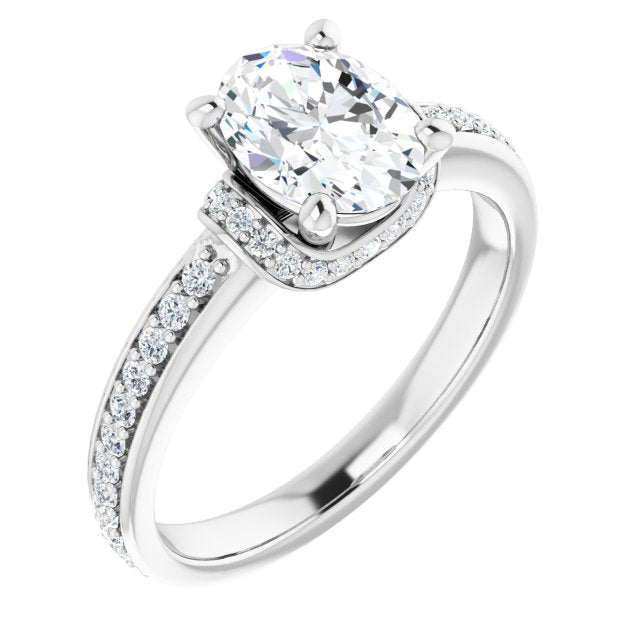 Cubic Zirconia Engagement Ring- The Ella (Customizable Oval Cut Setting with Organic Under-halo & Shared Prong Band)