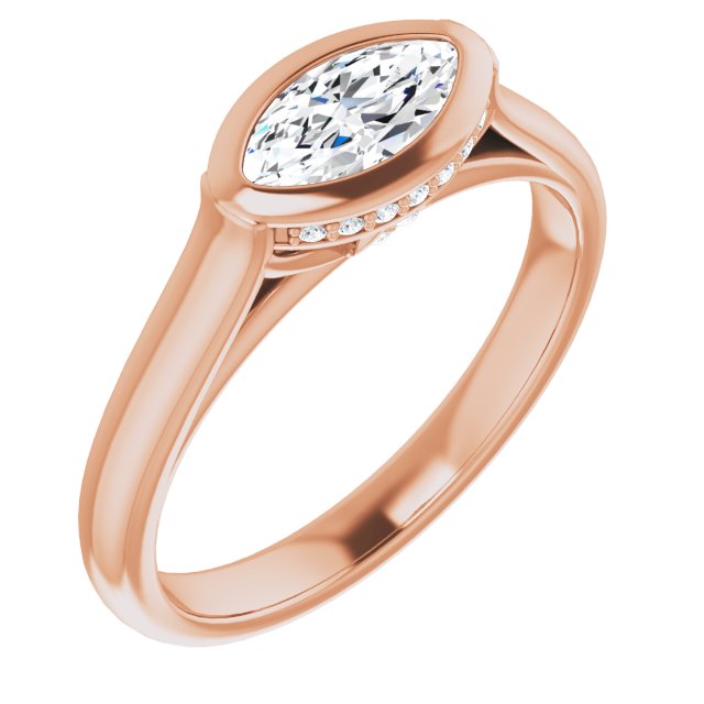 10K Rose Gold Customizable Marquise Cut Semi-Solitaire with Under-Halo and Peekaboo Cluster
