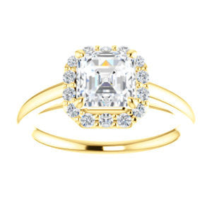 CZ Wedding Set, featuring The Tyra engagement ring (Customizable Cathedral-set Asscher Cut Style with Halo, Decorative Trellis and Thin Band)