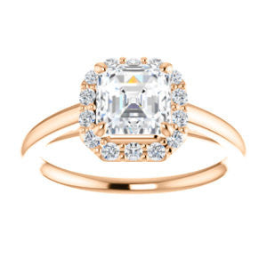 CZ Wedding Set, featuring The Tyra engagement ring (Customizable Cathedral-set Asscher Cut Style with Halo, Decorative Trellis and Thin Band)